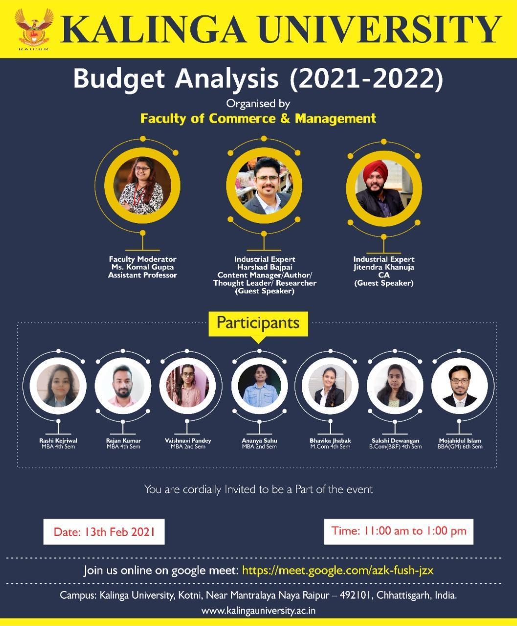 Kalinga University organised one day online seminar on budget analysis 2021-22
