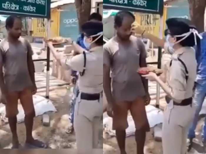 मास्क न पहनने वालों की महिला पुलिस ने उतारी आरती, वायरल हुआ वीडियो