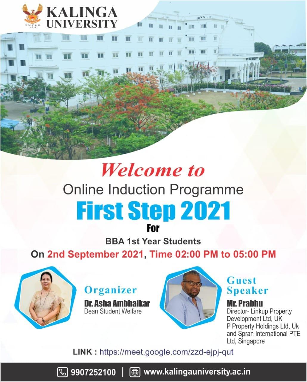Kalinga University Organizes Online Induction Programme for the Newly Admitted Students for BBA Programme ‘First- Step 2021’