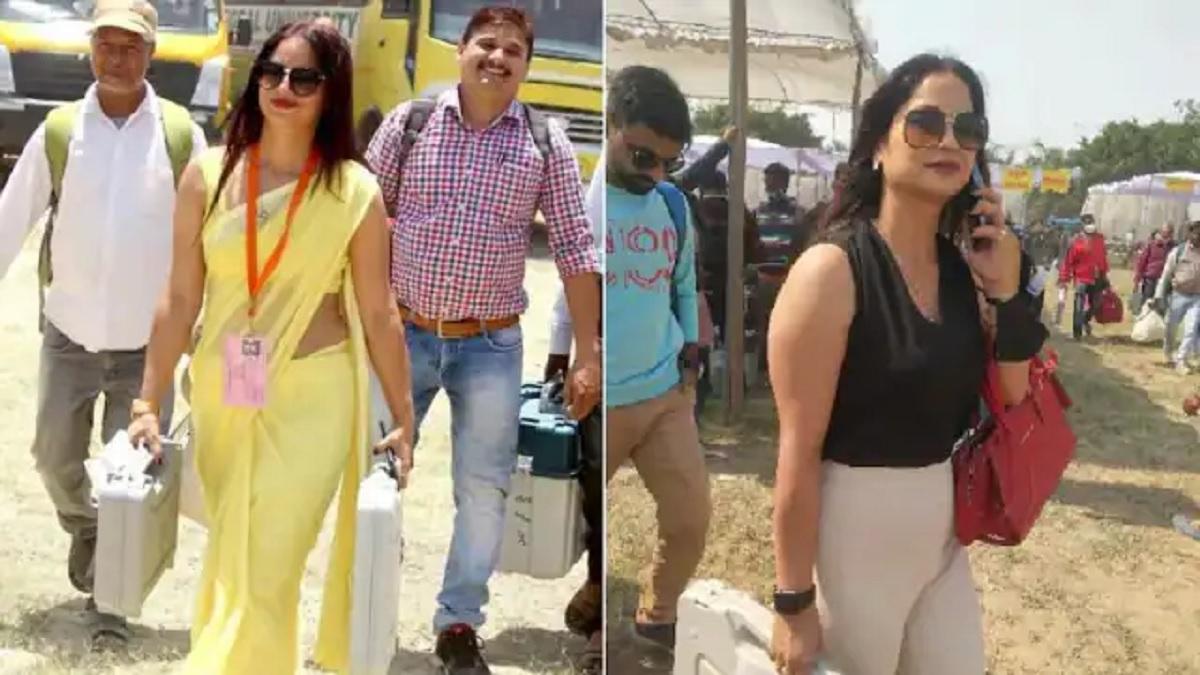 UP Election में इसबार पीली साड़ी वाली मैडम ने बदला रूप, नए गेटअप में पोलिंग बूथ पर आईं नजर
