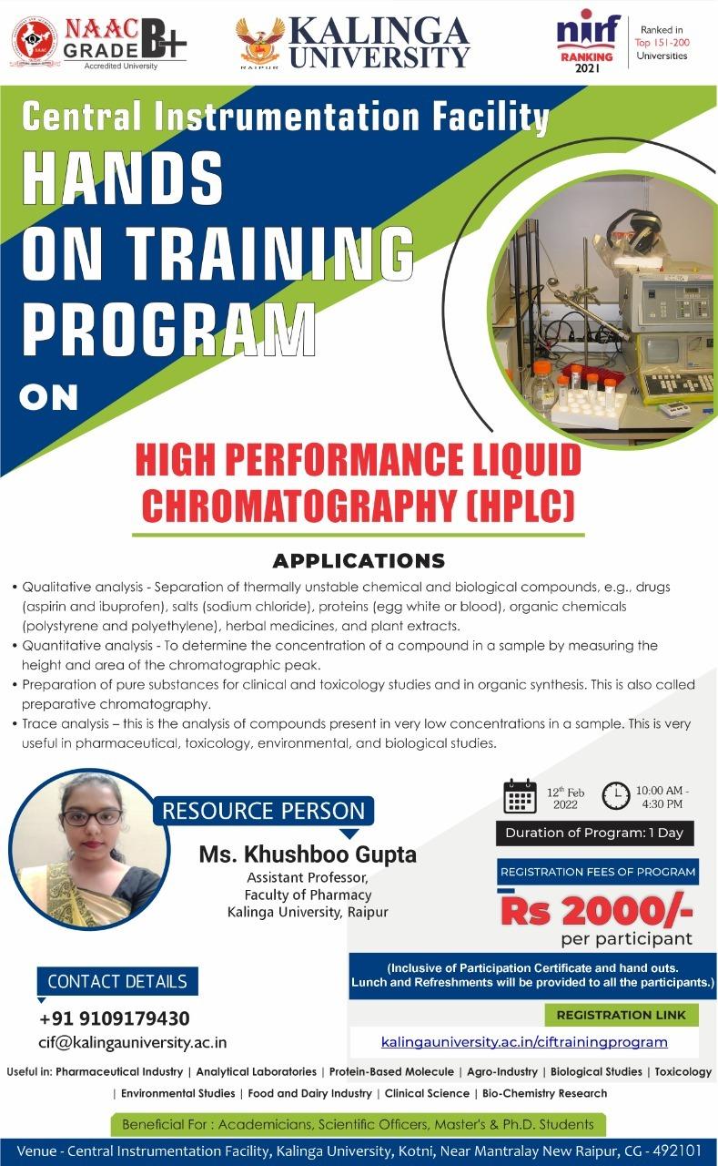 Kalinga University organized OnlineTraining Program on High-Performance Liquid Chromatography under the Aegis of CIF