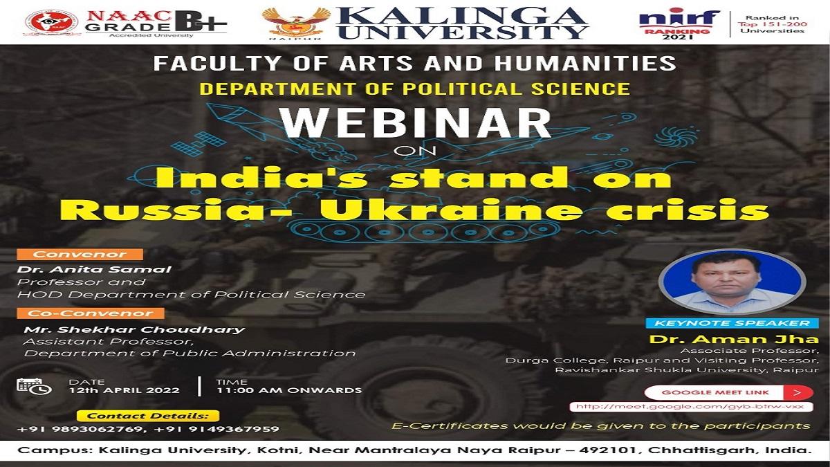 Web Seminar on "India's Stand on Russia-Ukraine Crisis" organized by Kalinga University