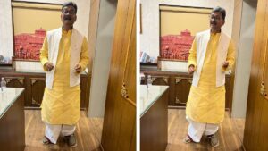 CG Budget 2023 Assembly Speaker Dr. Charan Das Mahant reached House in Dhoti-Kurta