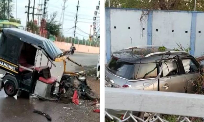 CG News Accident in Raipur, high speed car rammed into auto, two pieces of body, death on spot