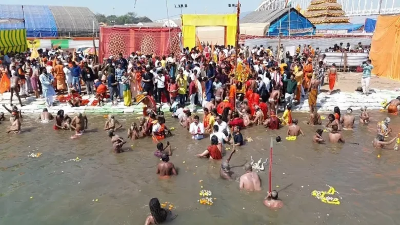 Shahi Snan and Naga Sadhu procession at Rajim Kumbh Kalp 2026.