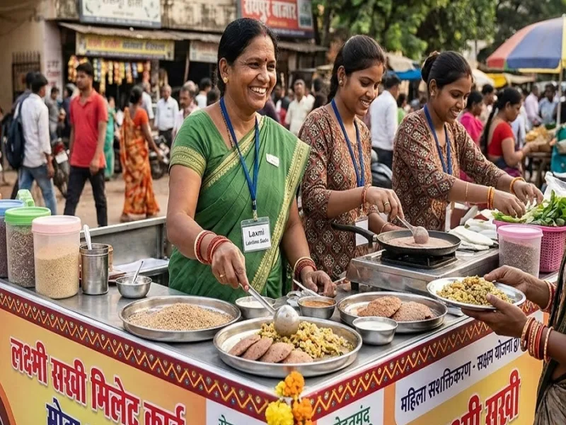 Laxmi Sakhi Millet Cart Scheme Chhattisgarh women entrepreneurs selling millets - AI Generated Image