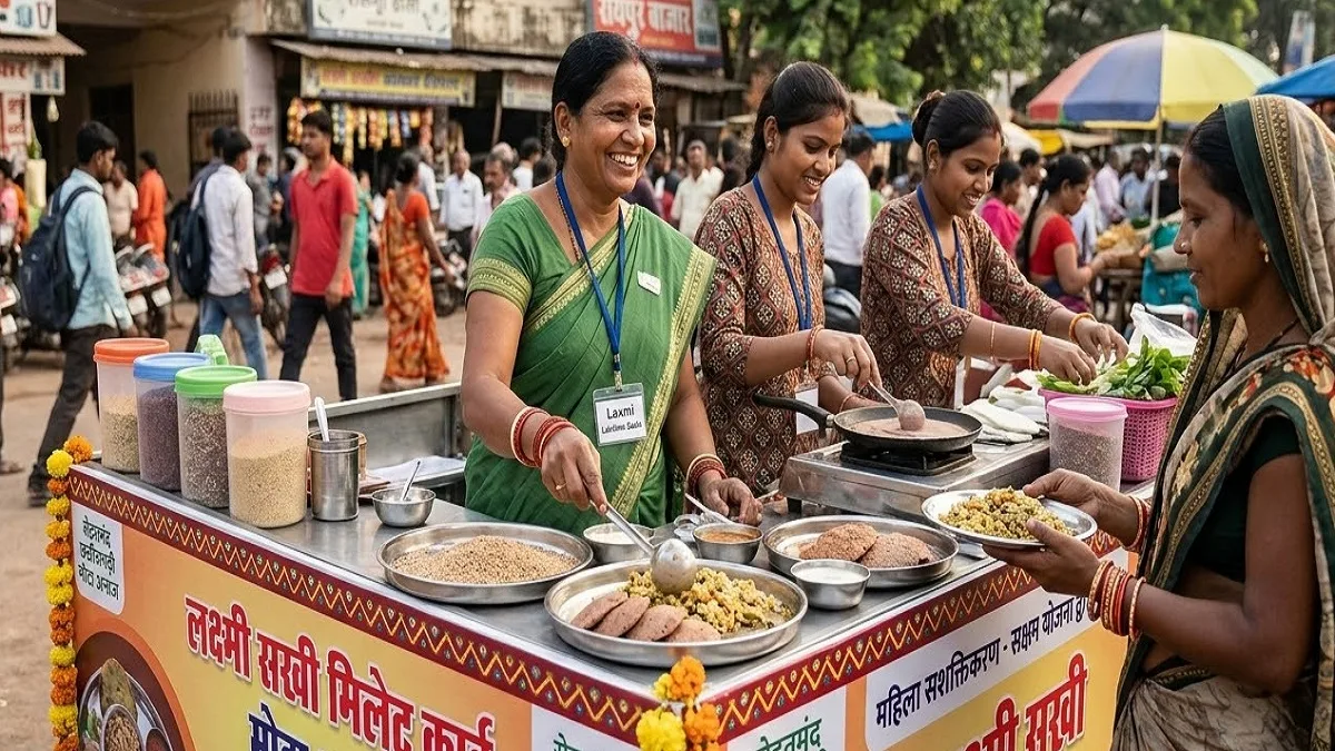 Laxmi Sakhi Millet Cart Scheme Chhattisgarh women entrepreneurs selling millets - AI Generated Image