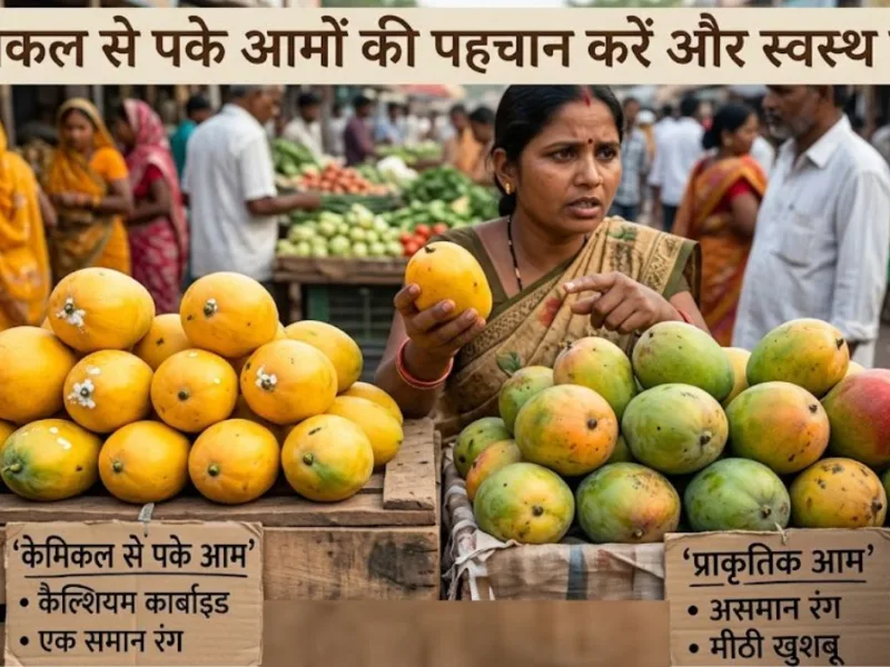 बाजार में केमिकल और प्राकृतिक रूप से पके आम की पहचान।