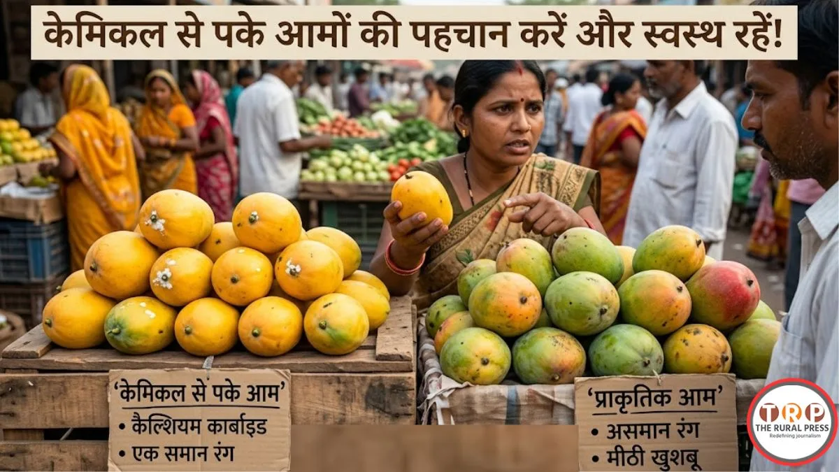 बाजार में केमिकल और प्राकृतिक रूप से पके आम की पहचान।