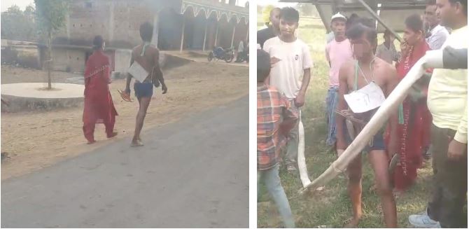 तालिबानी सजा : चोरी के शक में युवक को पकड़ा, मुंडन कर जूते-चप्पल की माला पहनाकर पूरे गांव में घुमाया, गले में टांग दी चोर की तख्ती