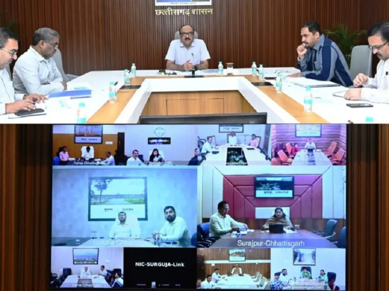 Chhattisgarh Chief Secretary reviewing Jal Jeevan Mission with district collectors through video conference.