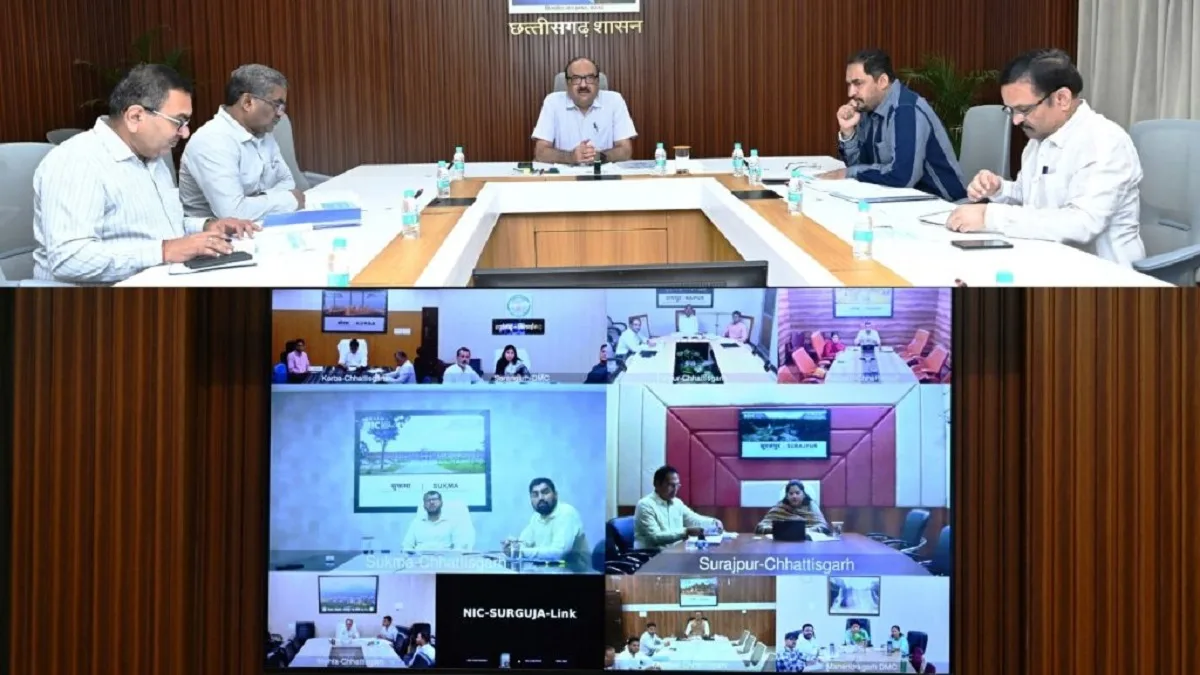 Chhattisgarh Chief Secretary reviewing Jal Jeevan Mission with district collectors through video conference.
