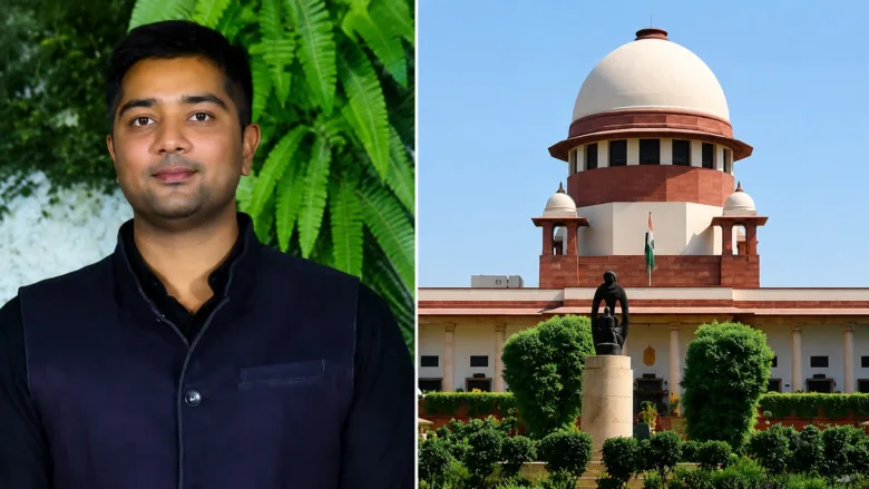 Chaitanya Baghel outside court after Supreme Court relief in Chhattisgarh liquor scam case.