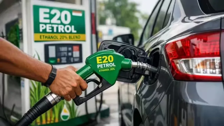 E20 blended petrol being dispensed at a fuel station in India