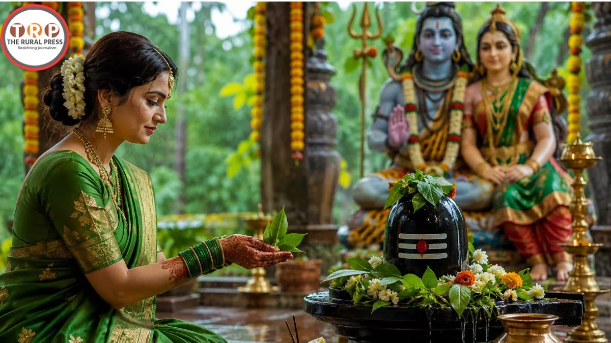 महिलाएं सावन के महीने में हरी चूड़ियां पहनकर पारंपरिक उत्सव मनाती हुई
