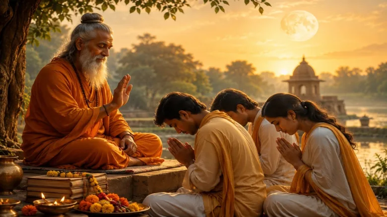A representative view of devotees performing worship and seeking blessings on the auspicious occasion of Guru Purnima.