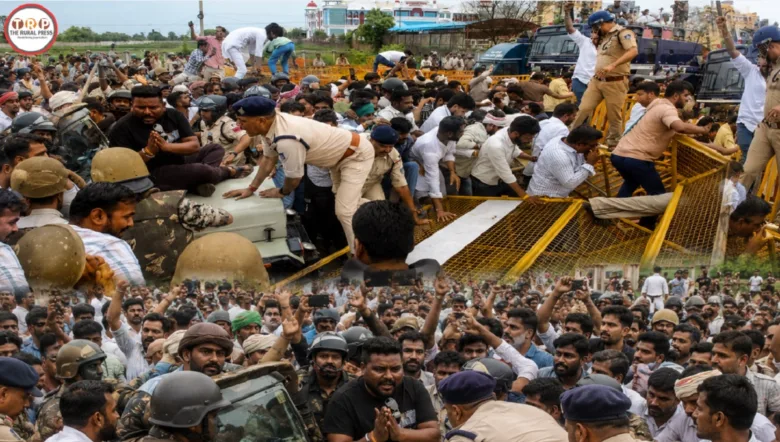 Farmers protesting on the streets of Bhopal for Moong MSP purchase