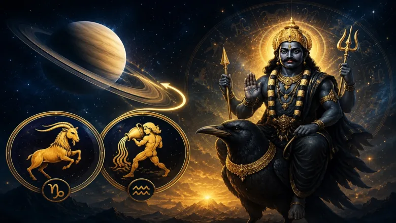 Lord Shani symbol and astrology zodiac signs in mystical space background
