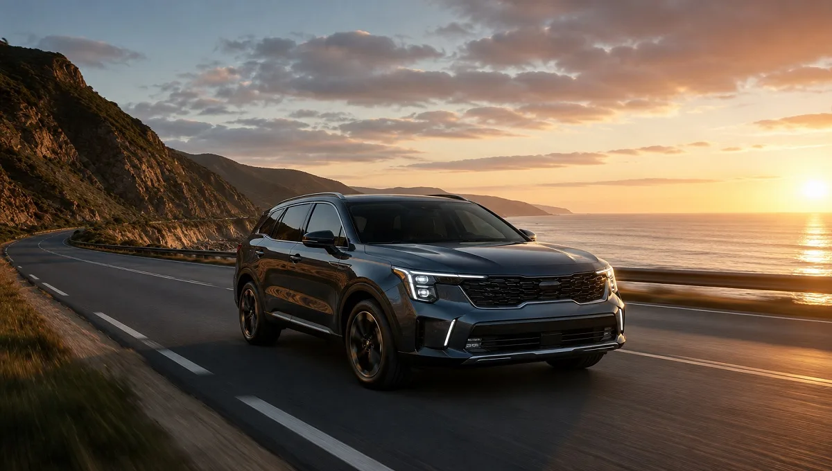 Upcoming Kia Sorento SUV displayed during testing on road.
