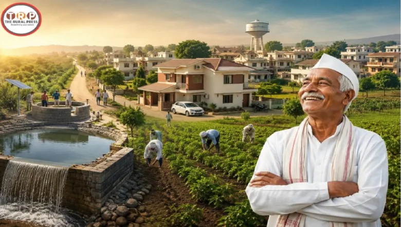 Green agricultural fields and check dams in Hiware Bazar model village Maharashtra.
