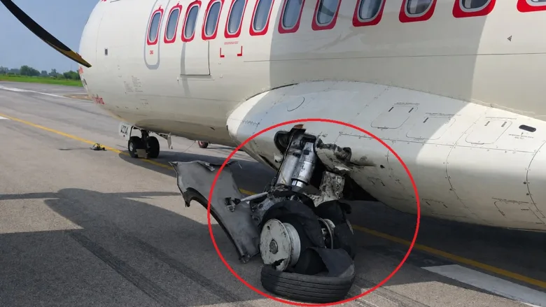 Alliance Air flight comes to a halt on Bilaspur Airport runway after a tyre burst.