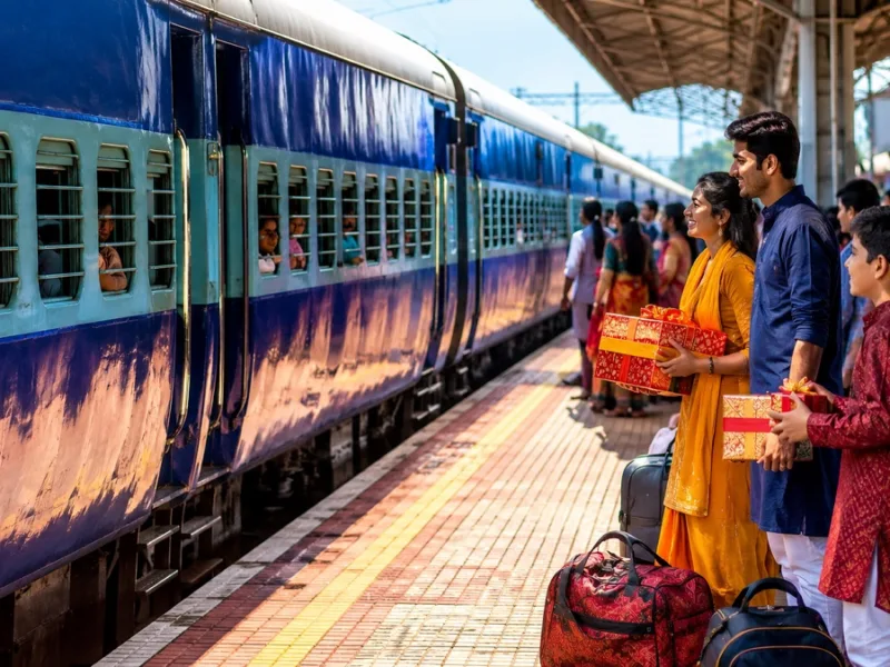Durg Raigarh Rakshabandhan Special passenger train arriving at Indian railway platform with passengers