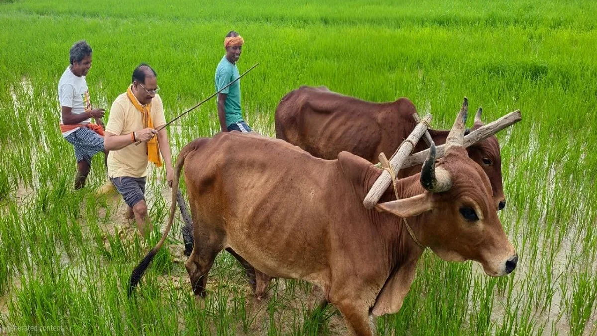 सीएम विष्णुदेव साय ने जशपुर बगिया में खेत पर की बियासी