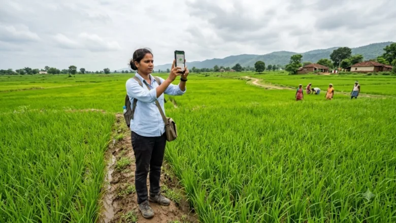 Digital crop survey being conducted in agricultural fields of Chhattisgarh using a mobile app