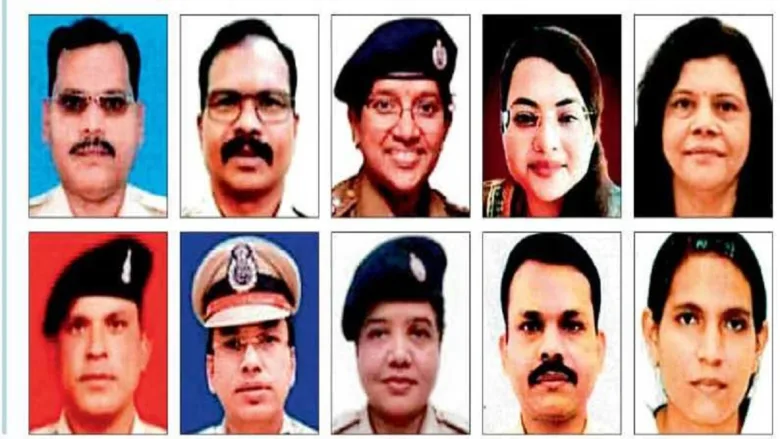 Chhattisgarh Police officers receiving President's Police Medal from CM Vishnu Deo Sai