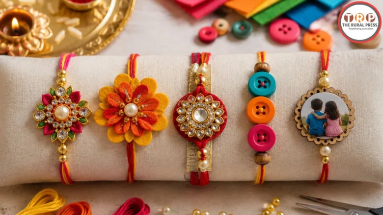 Five handmade DIY Rakhi designs made with threads, beads, felt and buttons