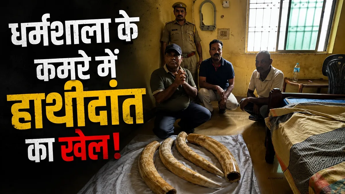 Forest officials with seized elephant ivory in Balrampur Chhattisgarh