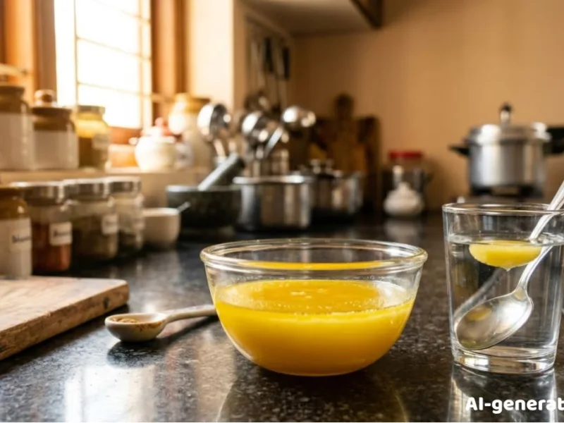 Testing purity of Desi Ghee at home with glass of water and ghee sample