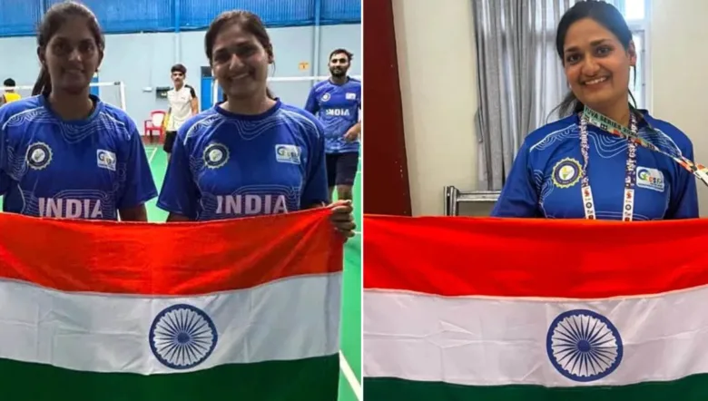 Vidhi Sharma and Utkarsha Pal badminton players holding Gold Medal Indo Nepal Tournament