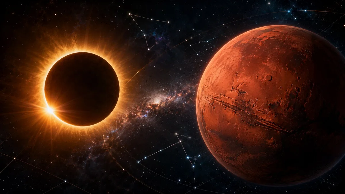 Solar eclipse alignment with Mars transit in Ardra Nakshatra astrology chart 12 August 2026