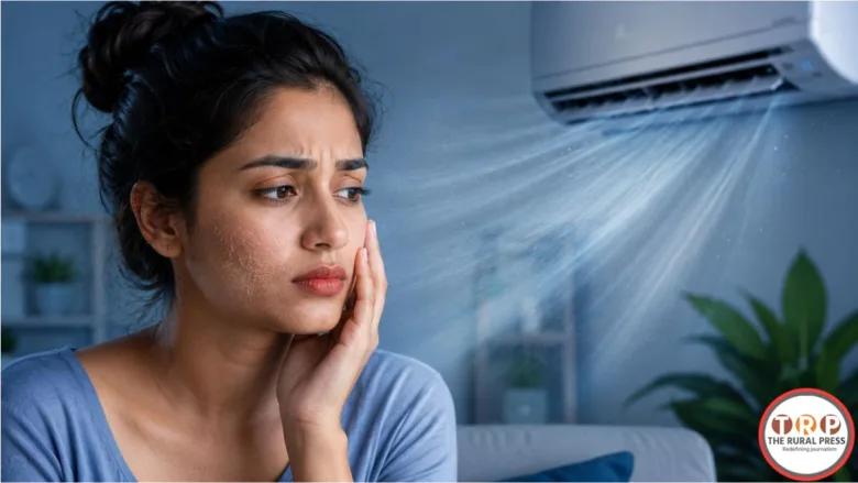 Woman applying moisturizer to protect skin from AC dryness