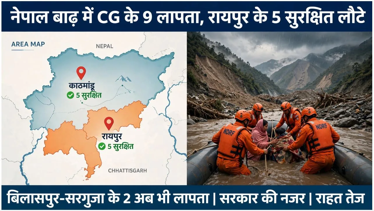 Raipur: नेपाल बाढ़ में CG के 9 लापता लोगों की जानकारी आई सामने, रायपुर के 5 नागरिक सुरक्षित लौटे रहे, जानने के लिए पढ़ें पूरी खबर