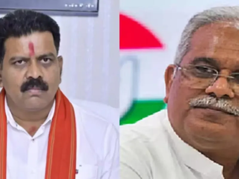 Vijay Sharma and Bhupesh Baghel political debate over PM Awas Yojana in Chhattisgarh
