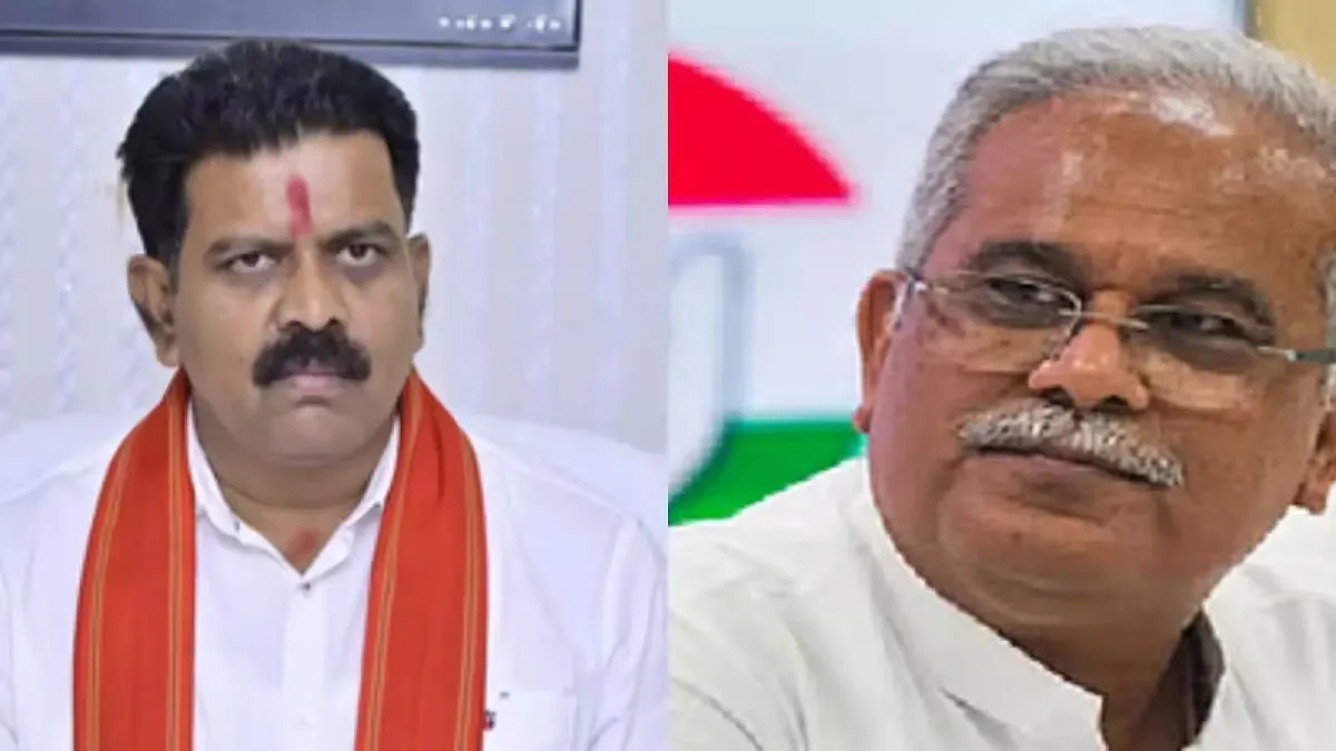 Vijay Sharma and Bhupesh Baghel political debate over PM Awas Yojana in Chhattisgarh