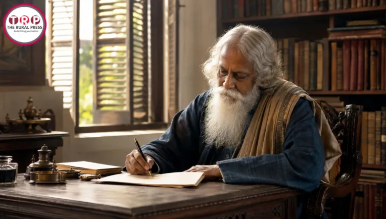 Rabindranath Tagore writing Jana Gana Mana historical portrait Kolkata