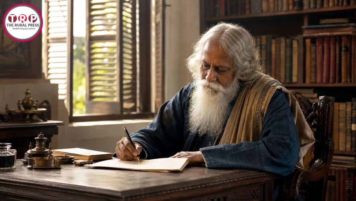 Rabindranath Tagore writing Jana Gana Mana historical portrait Kolkata