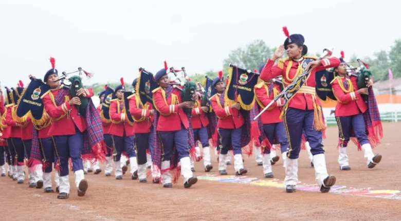 Horse show, women bagpiper band and police dog squad performing at Independence Day ceremony in Raipur