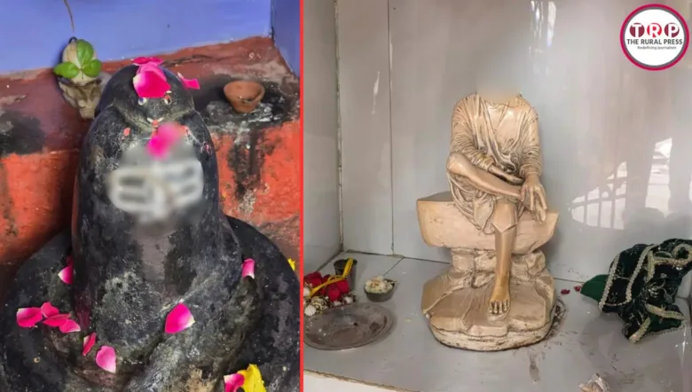 Damaged idols at a temple in Gudhiyari, Raipur, Chhattisgarh, under police investigation