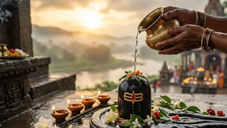 सावन सोमवार व्रत पर शिवलिंग का जलाभिषेक