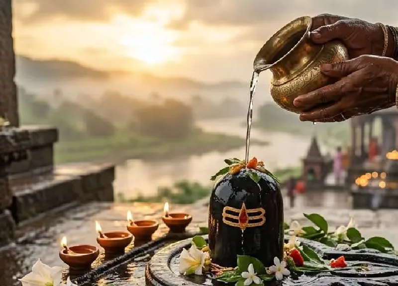 सावन सोमवार व्रत पर शिवलिंग का जलाभिषेक