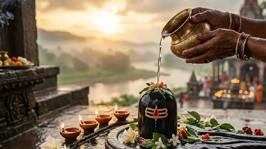 सावन सोमवार व्रत पर शिवलिंग का जलाभिषेक
