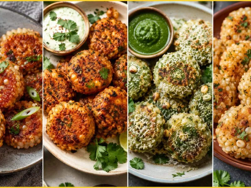 A plate featuring four varieties of sabudana vada during the Sawan festival.