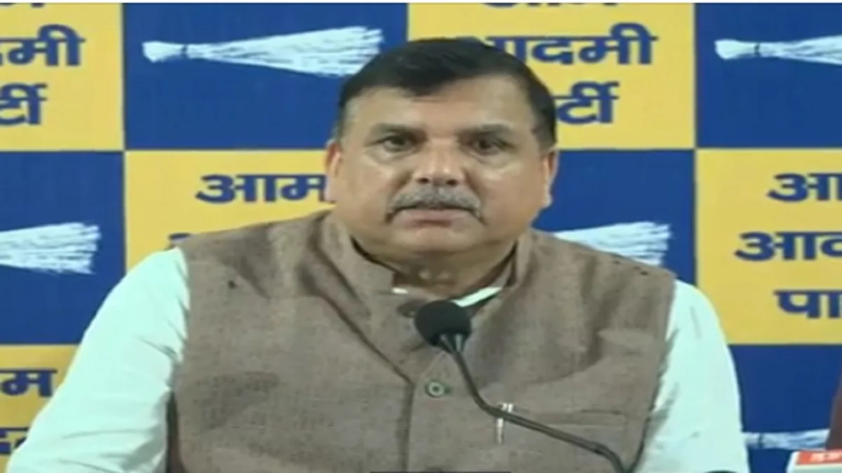 AAP MP Sanjay Singh addressing media press conference in Raipur Chhattisgarh