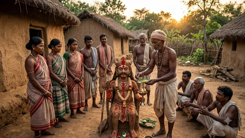 जशपुर के मनोरा में नवरात्रि के दौरान महिषासुर की पूजा करते असुर समुदाय के लोगजशपुर के मनोरा क्षेत्र में नवरात्रि के दौरान महिषासुर की पूजा की अनोखी परंपरा।