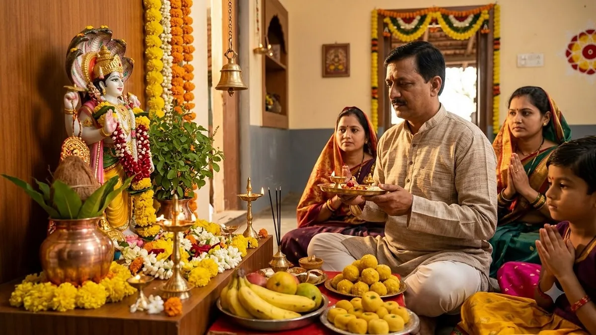 पुत्रदा एकादशी पर भगवान विष्णु की पूजा करते श्रद्धालु Image Caption