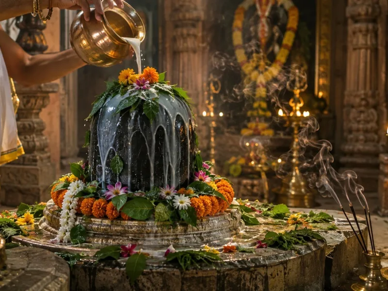 छत्तीसगढ़ के शिव मंदिर में सावन सोमवार के दिन जल और बेलपत्र अर्पित करते हुए श्रद्धालु